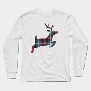 Christmas Plaid Flying Reindeer Long Sleeve T-Shirt